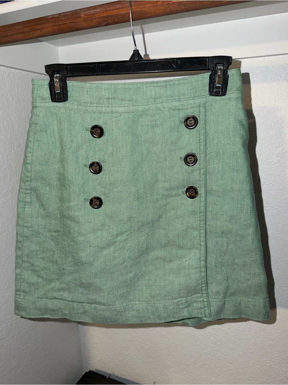 Ann Taylor Sage Green Button-Front Mini Skirt